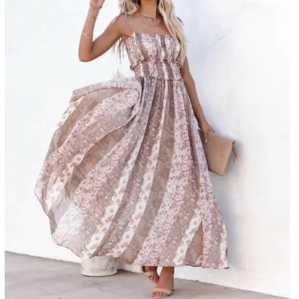 Vici Floral Maxi Dress Large Tie Spaghetti Strap Chiffon